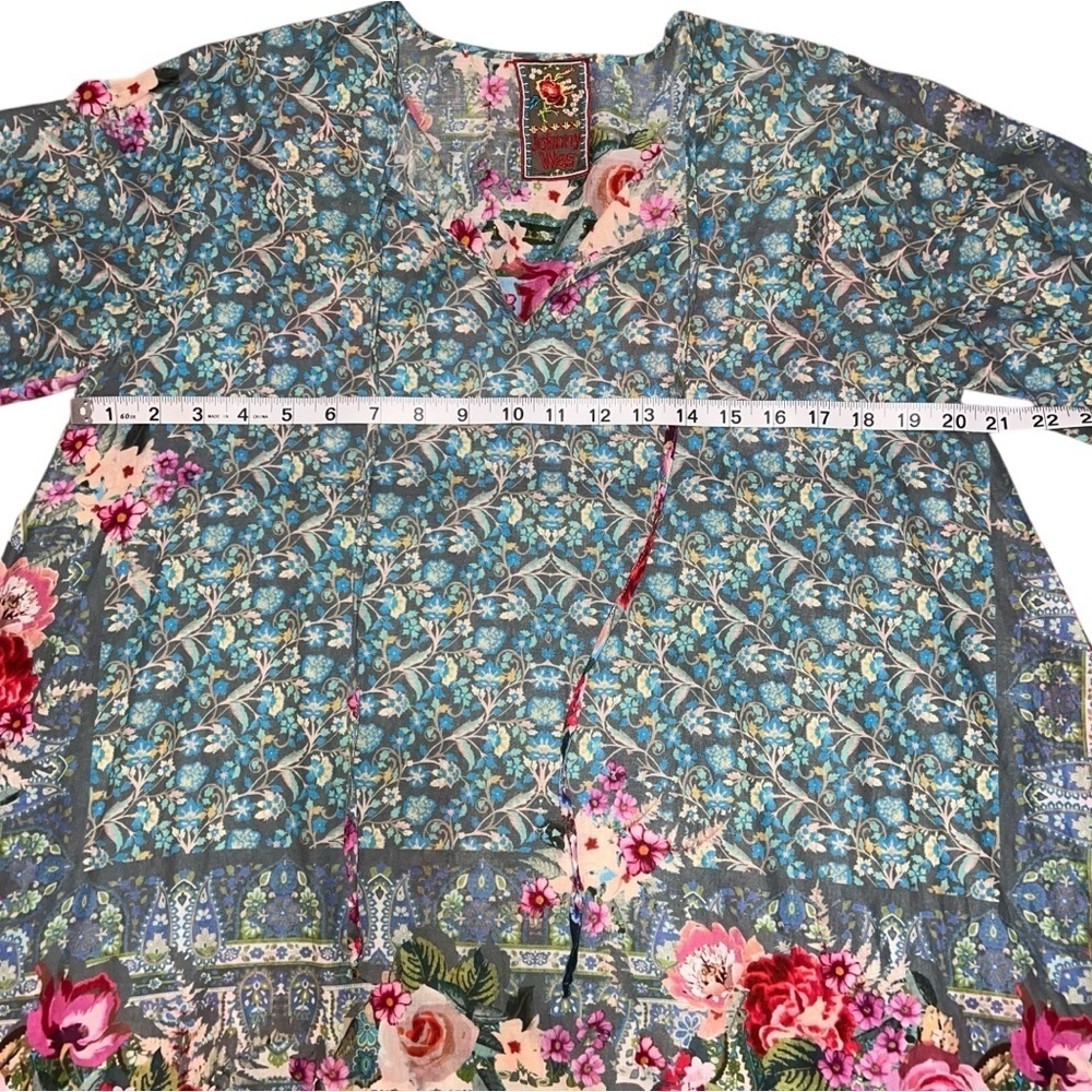 EUC Johnny Was Floral Patterned Tunic Top Tie Front Medium Cotton Sustainable - Picture 12 of 13